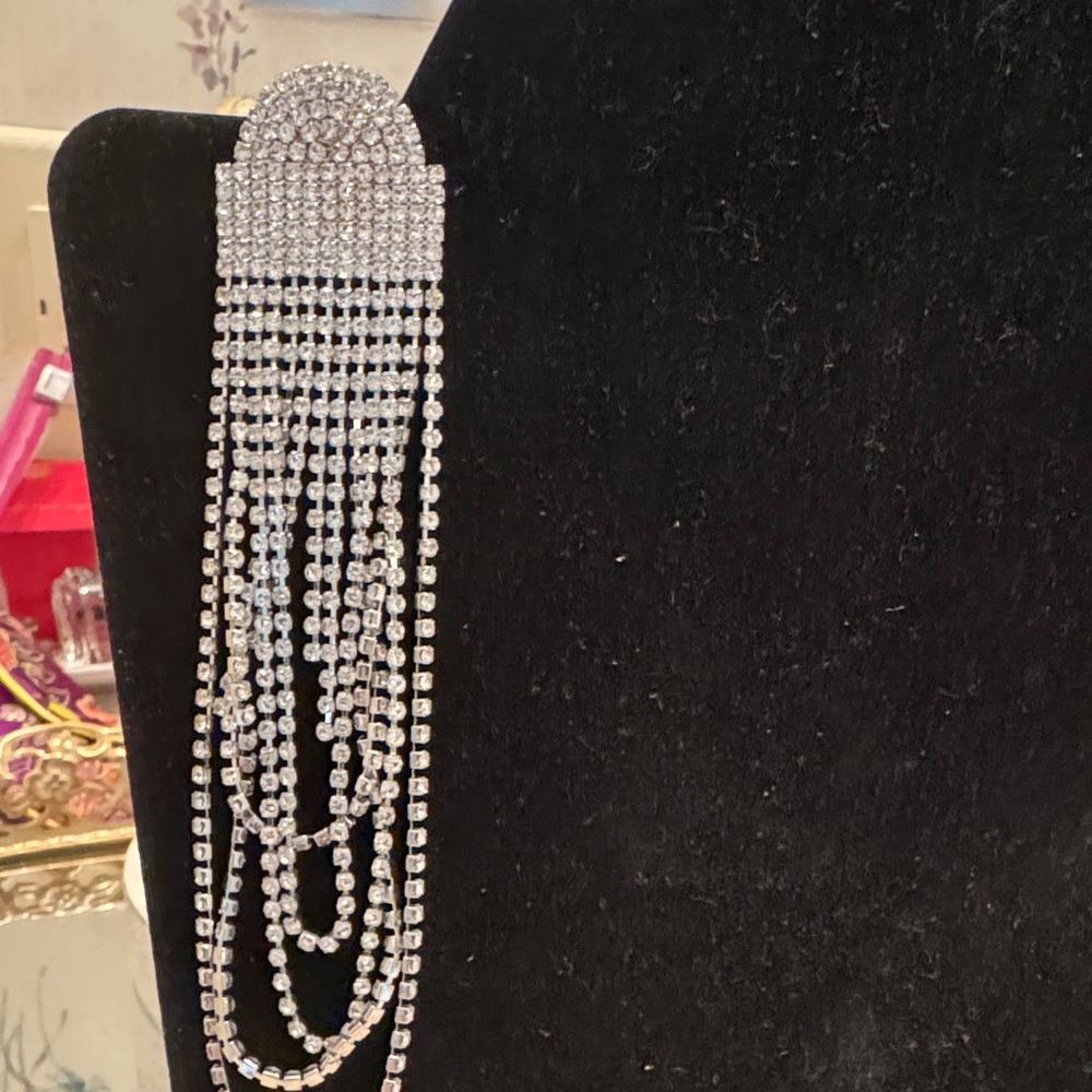 Glamorous Silver Rhinestone Dangle Earrings - Picture 2 of 4